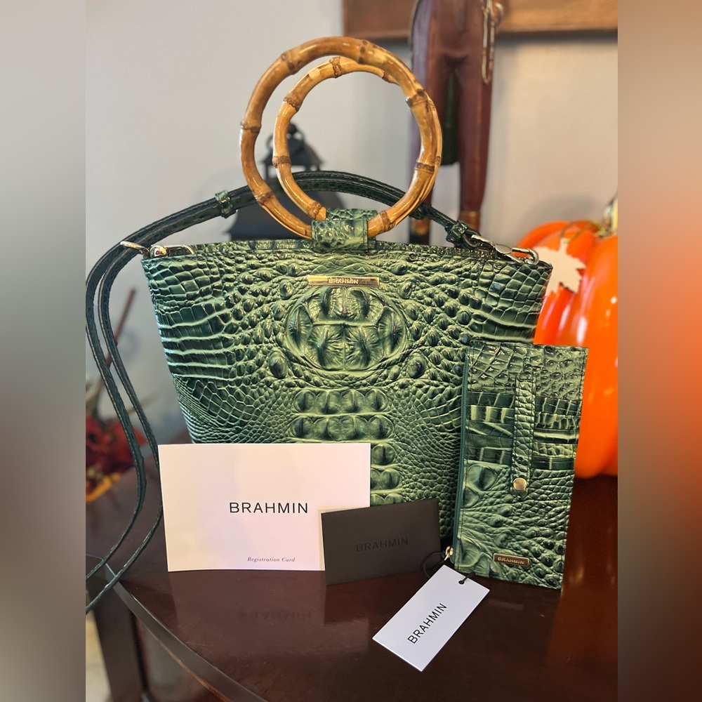Brahmin MYRTLE MOD BOWIE Melbourne with Bamboo Handles and Matching NWT wallet